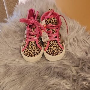 Leopard Print Kids Shoes with Pink Accents